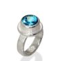 Solitaire Silver Ring - Sterling Silver with Blue Topaz